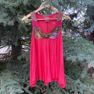 Free People Sequin Cherry Rib Ash Swing Tank